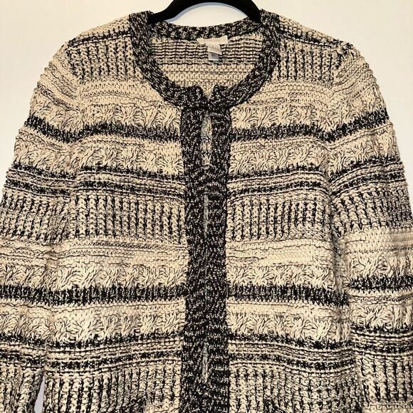 Chico's Women's Beige Tan Chunky Knit Cardigan Sweater Size 1 (Medium) - Picture 3 of 12